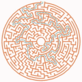 Draws random mazes in concentric circles.