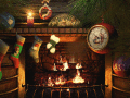 Animated fireplace with Christmas adornments