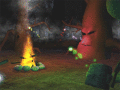 See a mysterious campfire in the magic forest