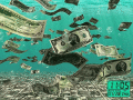 Underwater scene with money swimming to you.